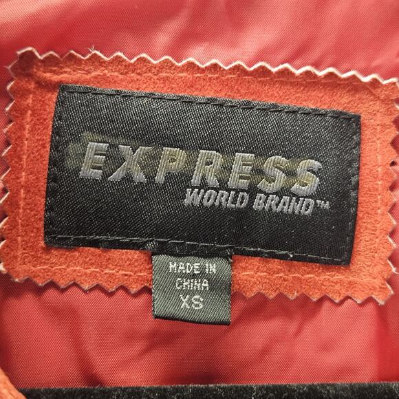 Vtg Y2K Express 100% Genuine Suede Moto Jacket Button Down XS Red Biker - Picture 4 of 10